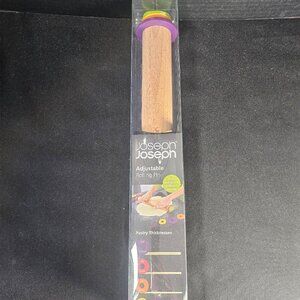 Joseph Joseph Adjustable Rolling Pin NEW! Beechwood Rolling Pin. Removable Rings